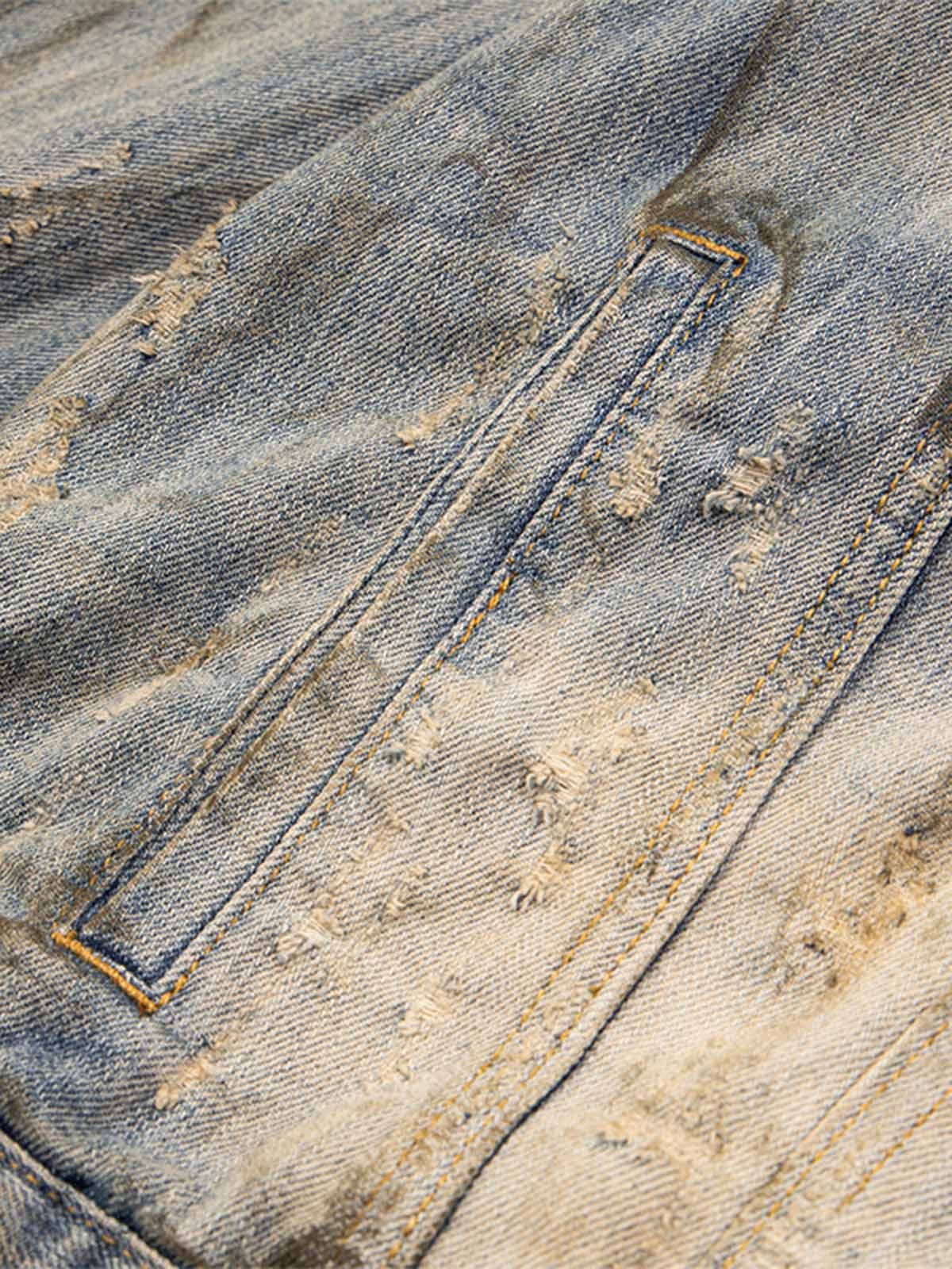 JAQUETA DISTRESSED RHINESTONE MUD-DYED