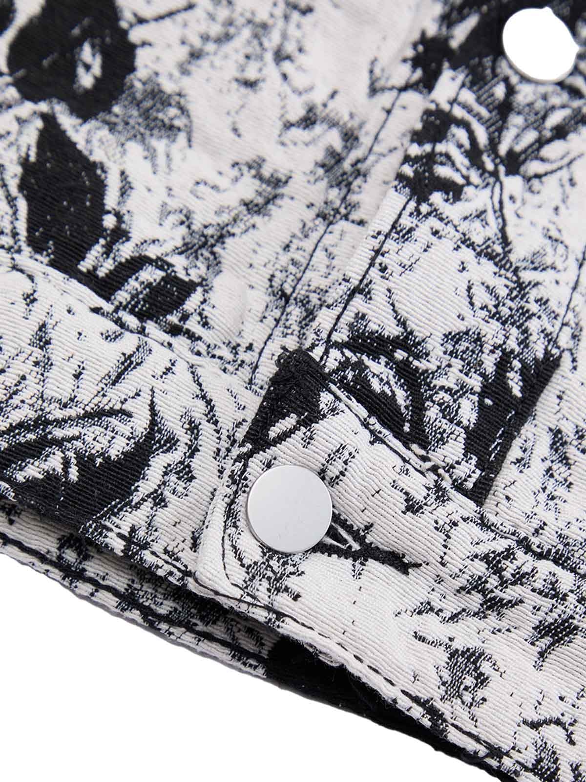 Jaqueta Black And White Contrast Floral Denim