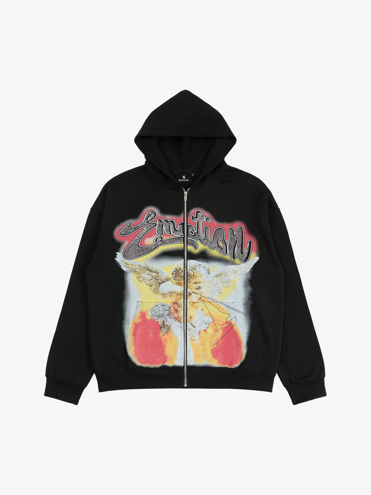 Moletom Retro Hip-Hop Cupid Rhinestone Zip Up