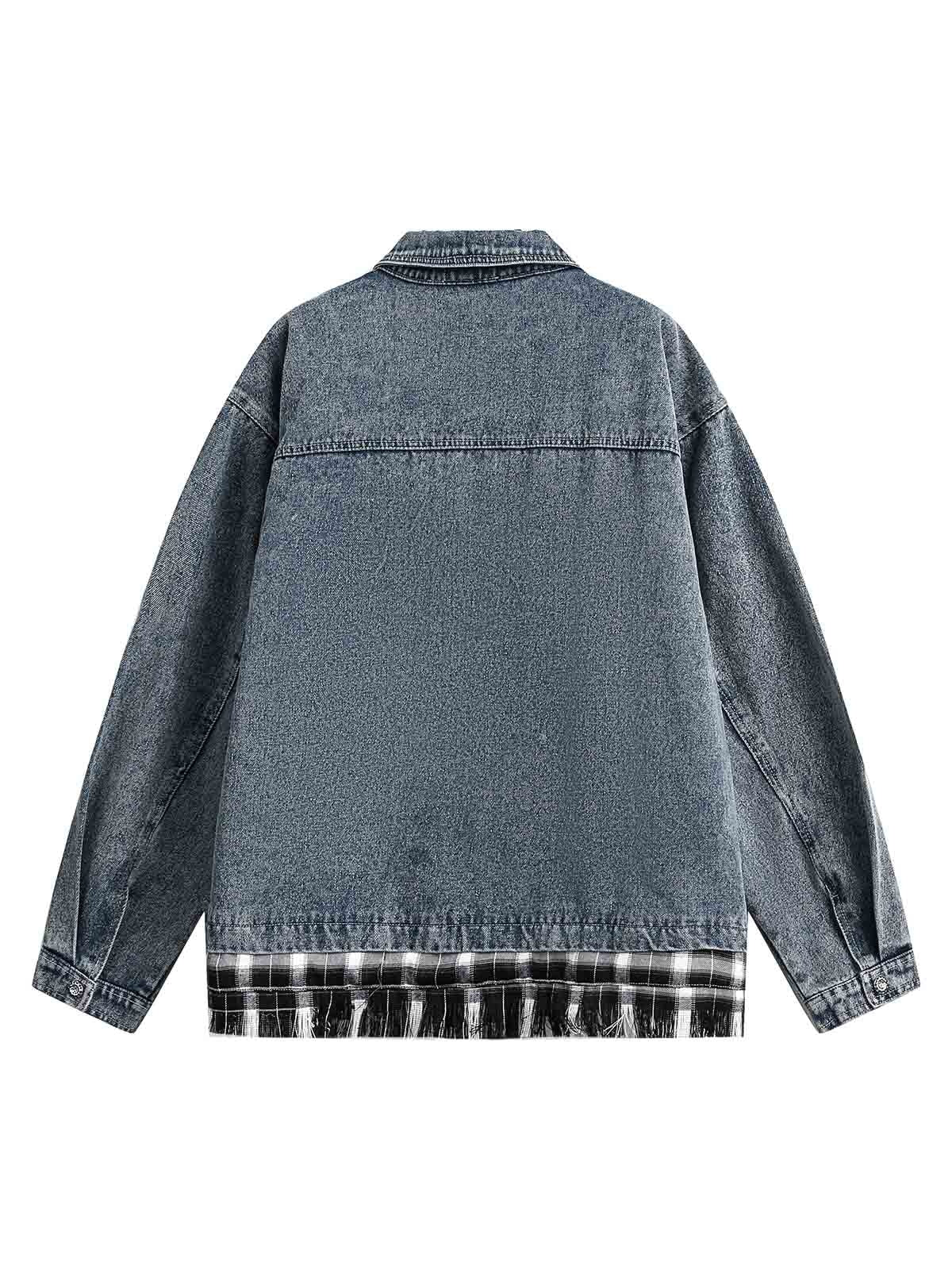 Jaqueta Washed Distressed Patchwork Faux Two-Piece Denim
