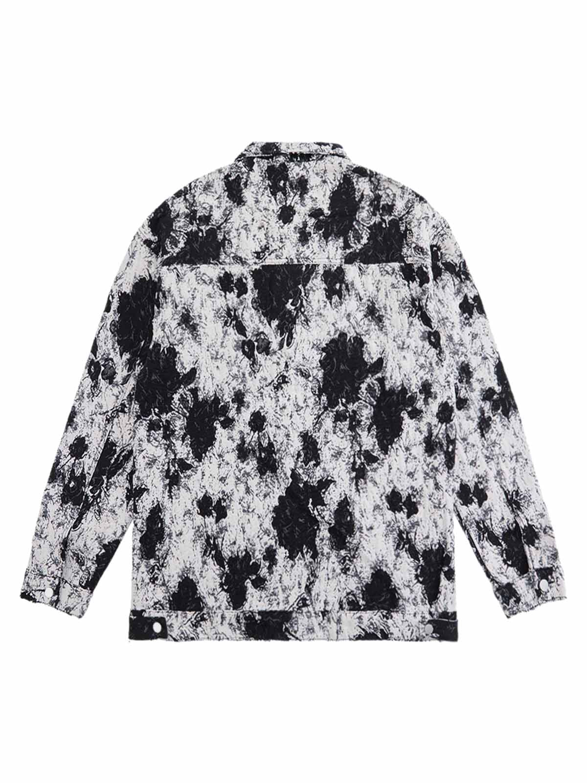 Jaqueta Black And White Contrast Floral Denim