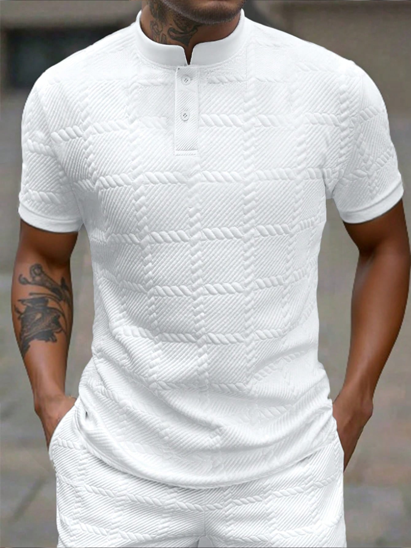 Camisa CasualCool Polo de Cor Sólida com Gola Padre