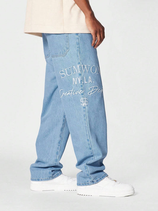 Calça SUMWON Denim reta com bordado