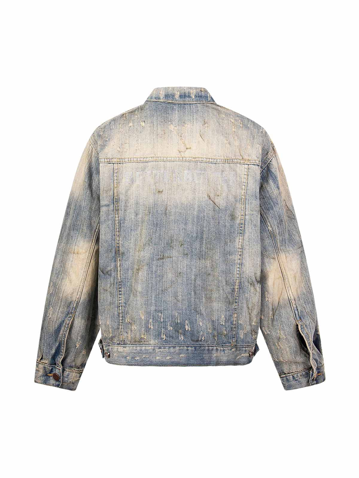 JAQUETA DISTRESSED RHINESTONE MUD-DYED