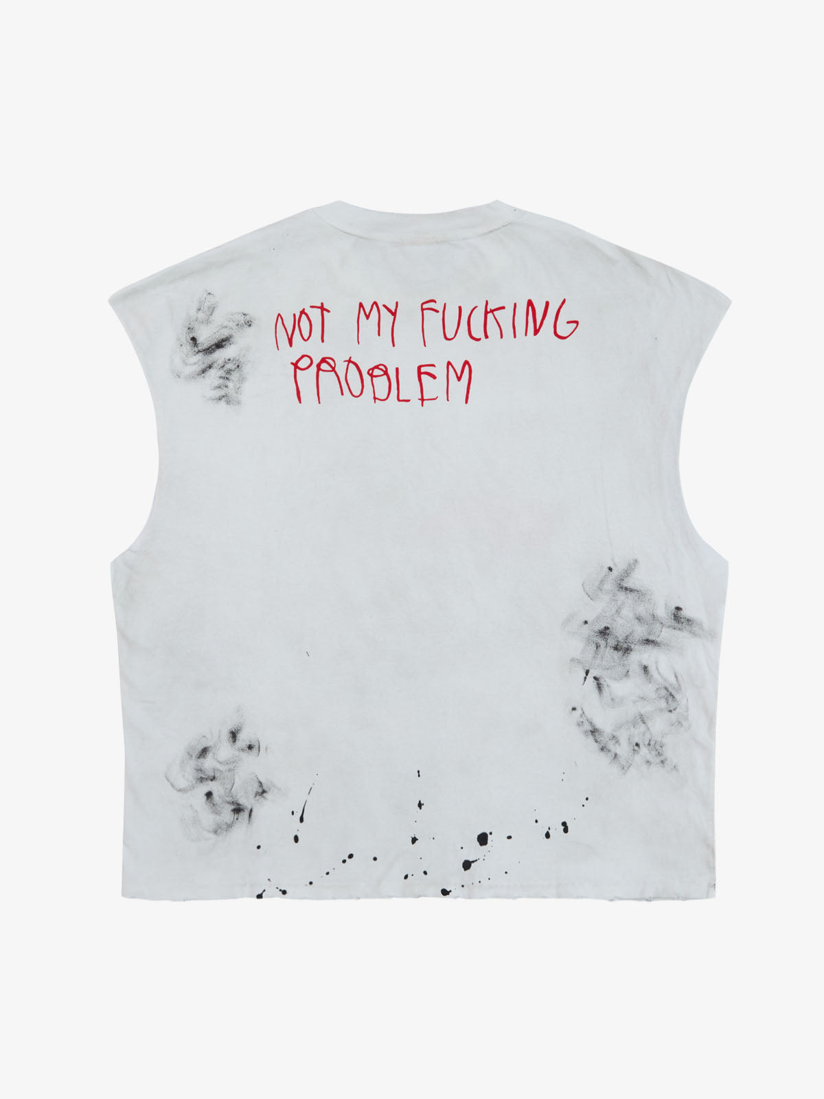 Grunge Slogan Print Distressed Raw Hem Sleeveless T-Shirt