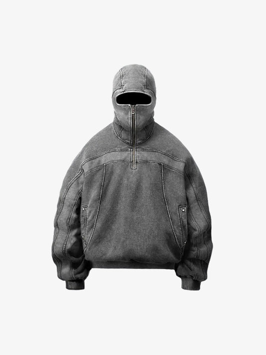 Retro Eye-Hood Design Zipper Hooded Sweatshirt