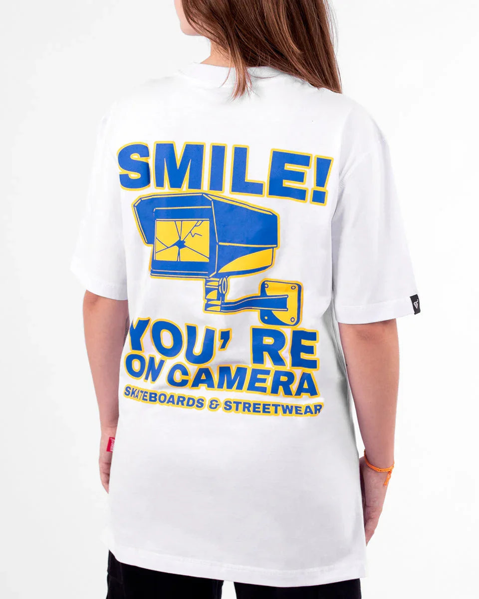 T-SHIRT SMILE! YOU'RE ON CAMERA WHITE