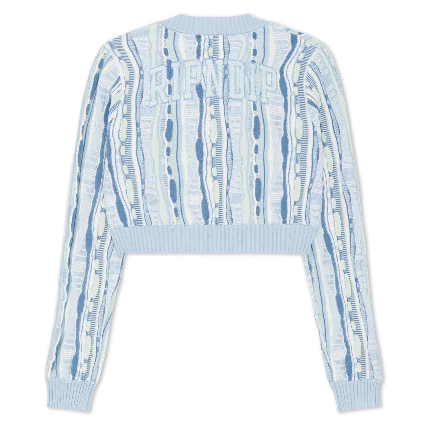 Corded Knit Cropped Long Sleeve (Light Blue) - Camiseta