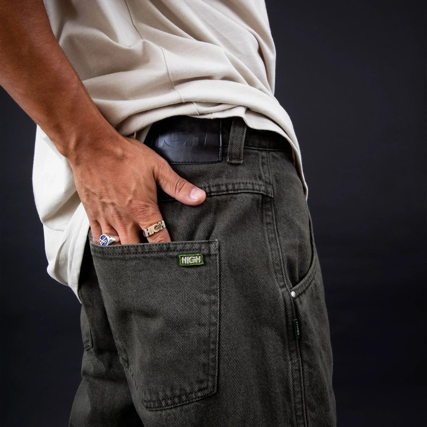 Jeans Pants Logo Line Desert Green