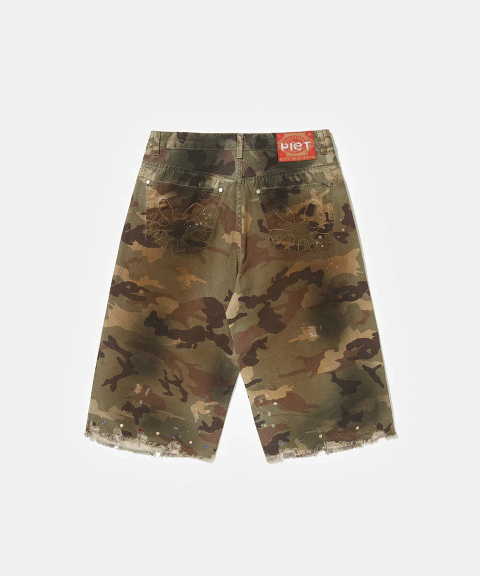 Distressed Capri Camo Trousers with Swarovski Crystals