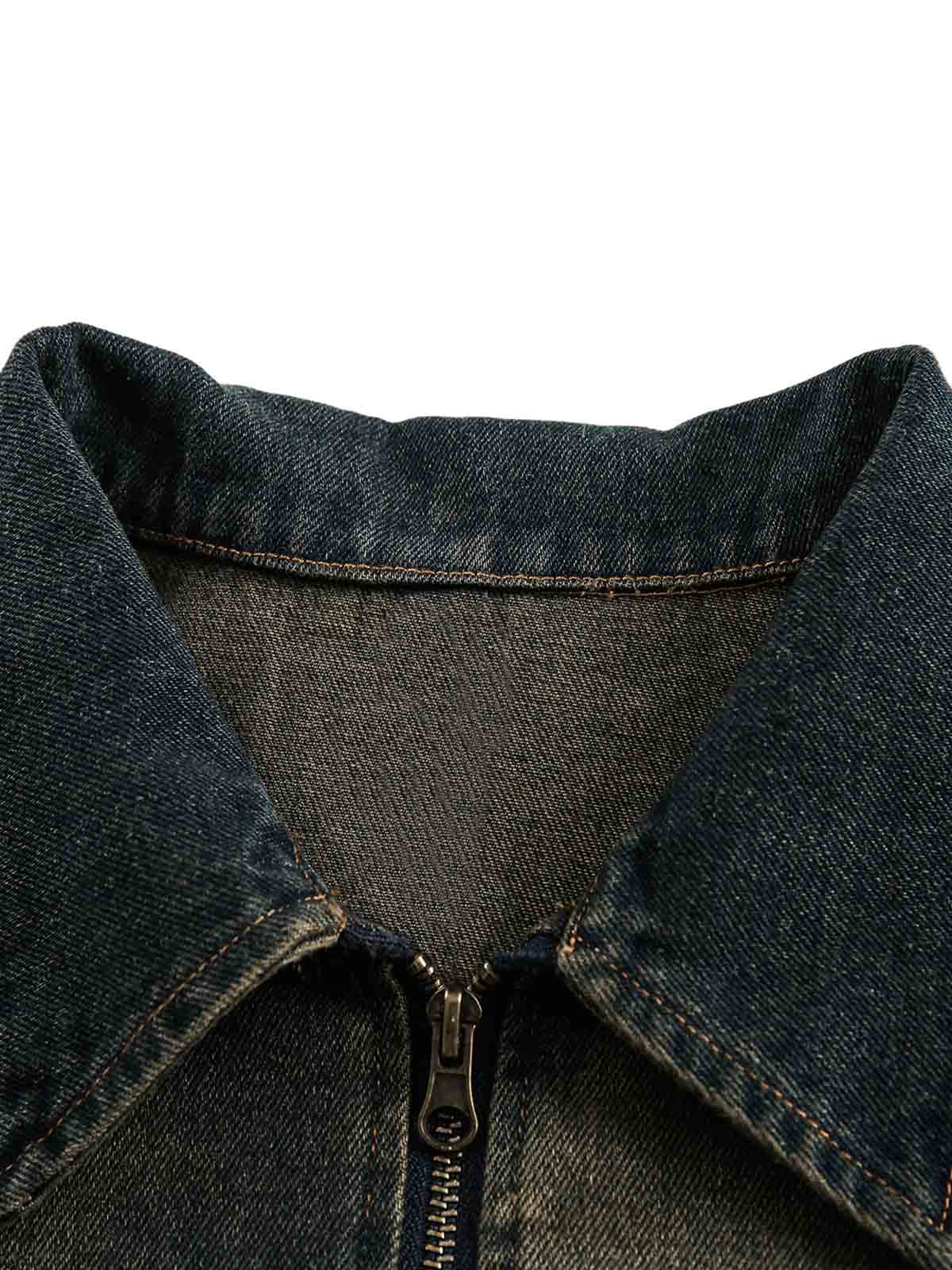 Jaqueta Washed Distressed Multi-Pocket Denim