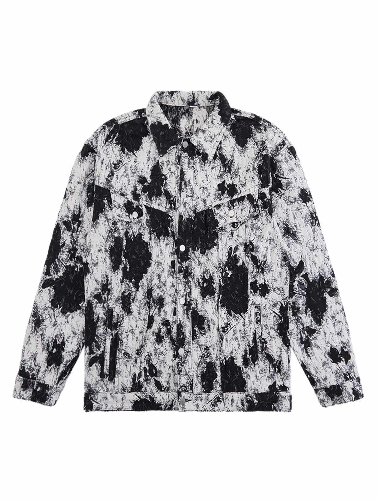 Jaqueta Black And White Contrast Floral Denim