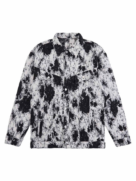 Jaqueta Black And White Contrast Floral Denim