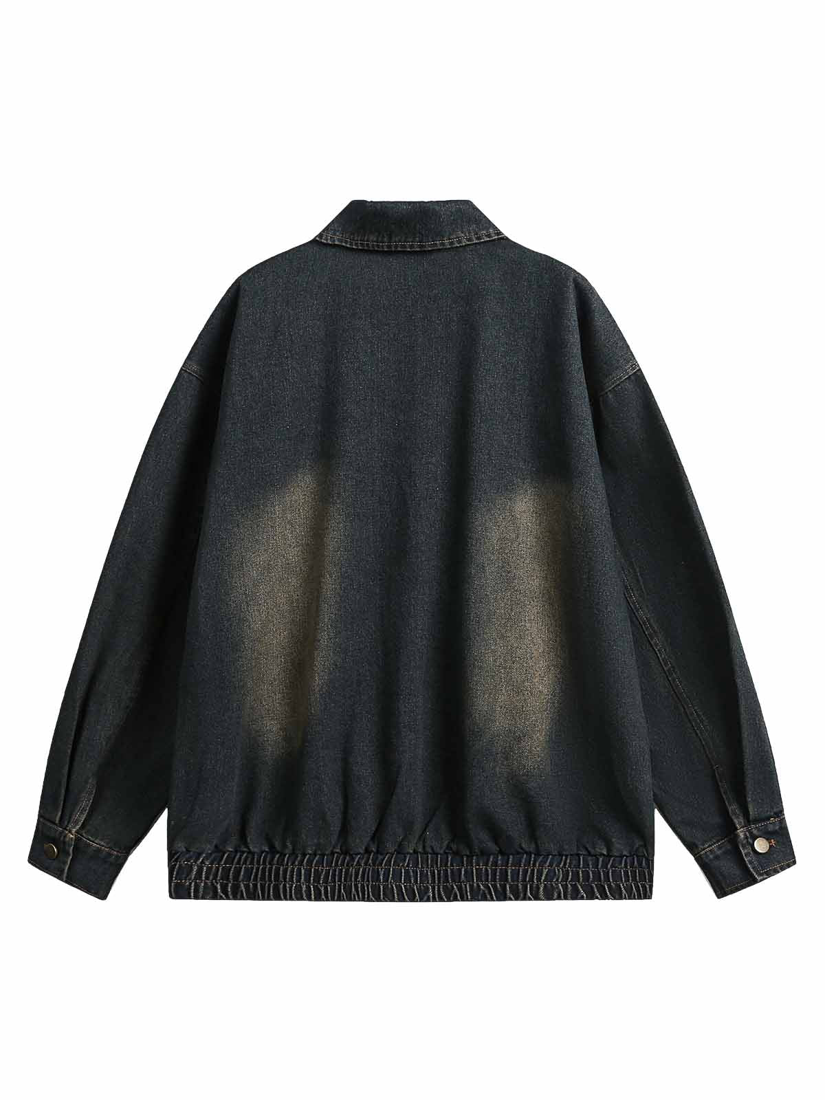 Jaqueta Washed Distressed Multi-Pocket Denim