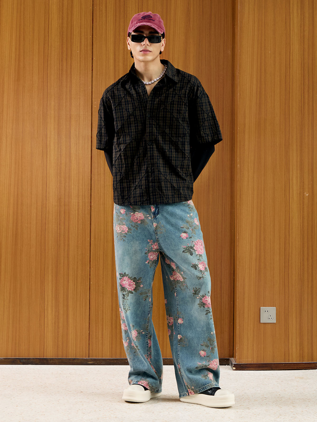 Calça Floral Rose Straight