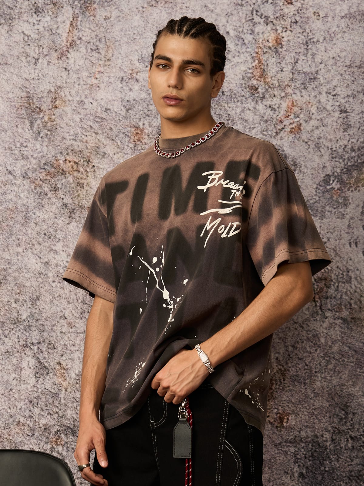 Camiseta Oversized Ink Splash Letter