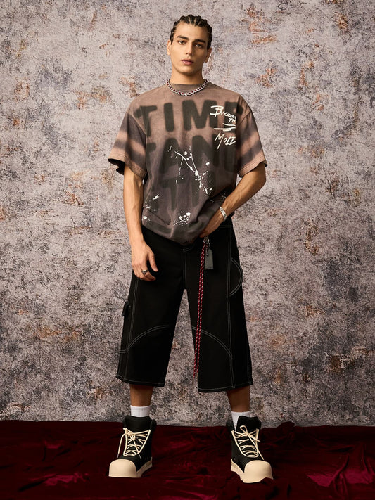 Camiseta Oversized Ink Splash Letter