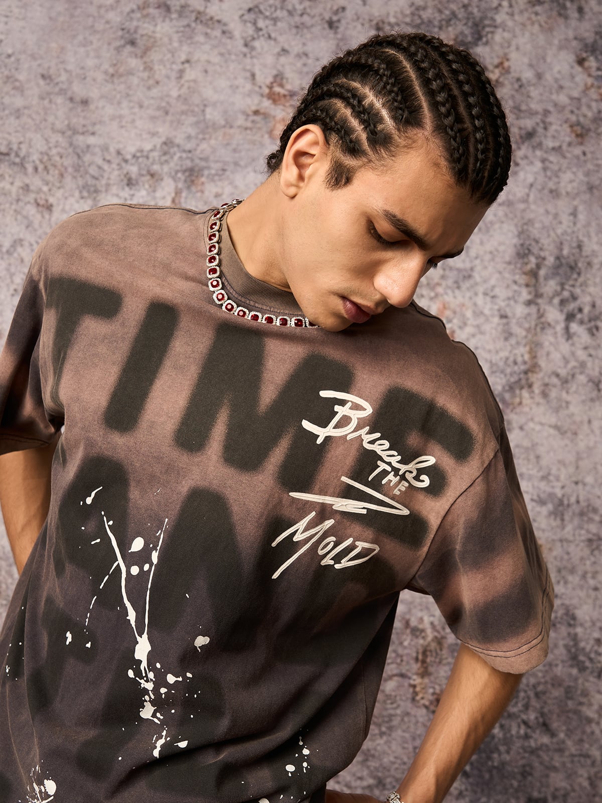 Camiseta Oversized Ink Splash Letter