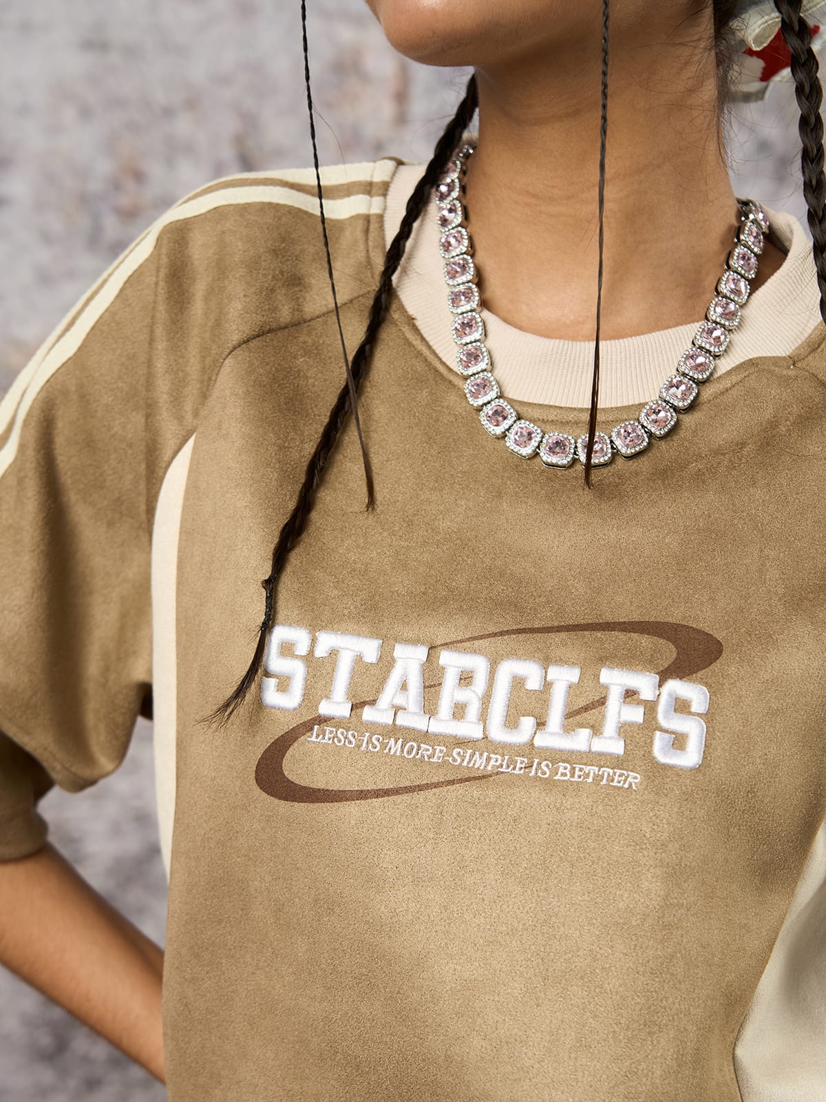 Camiseta Suede Contrast Spliced Oversize