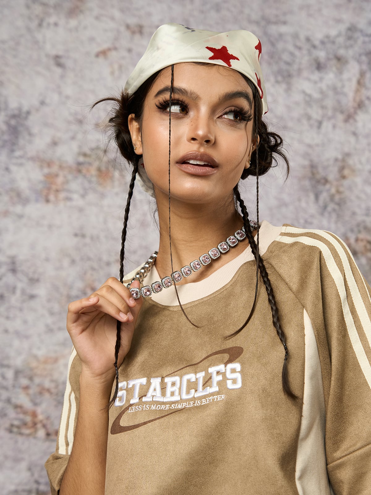 Camiseta Suede Contrast Spliced Oversize