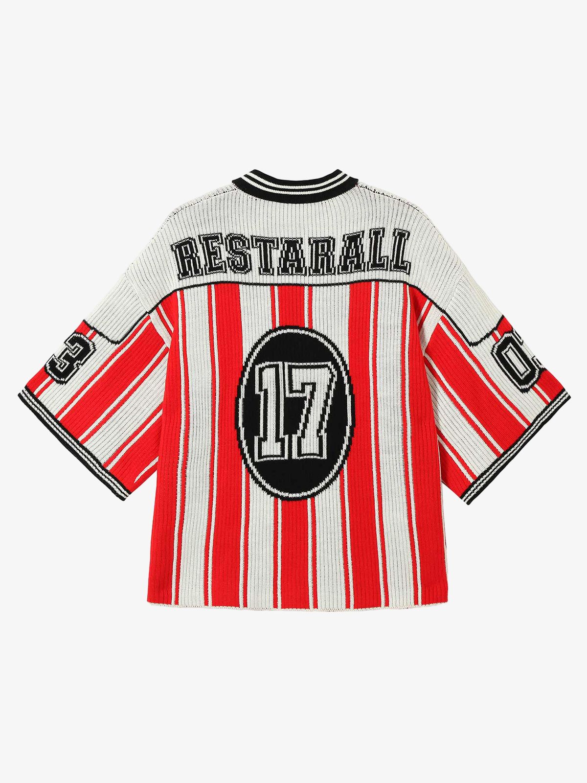 Thesupermade Vintage Striped Baseball Short-sleeved Knit Sweater - 2249