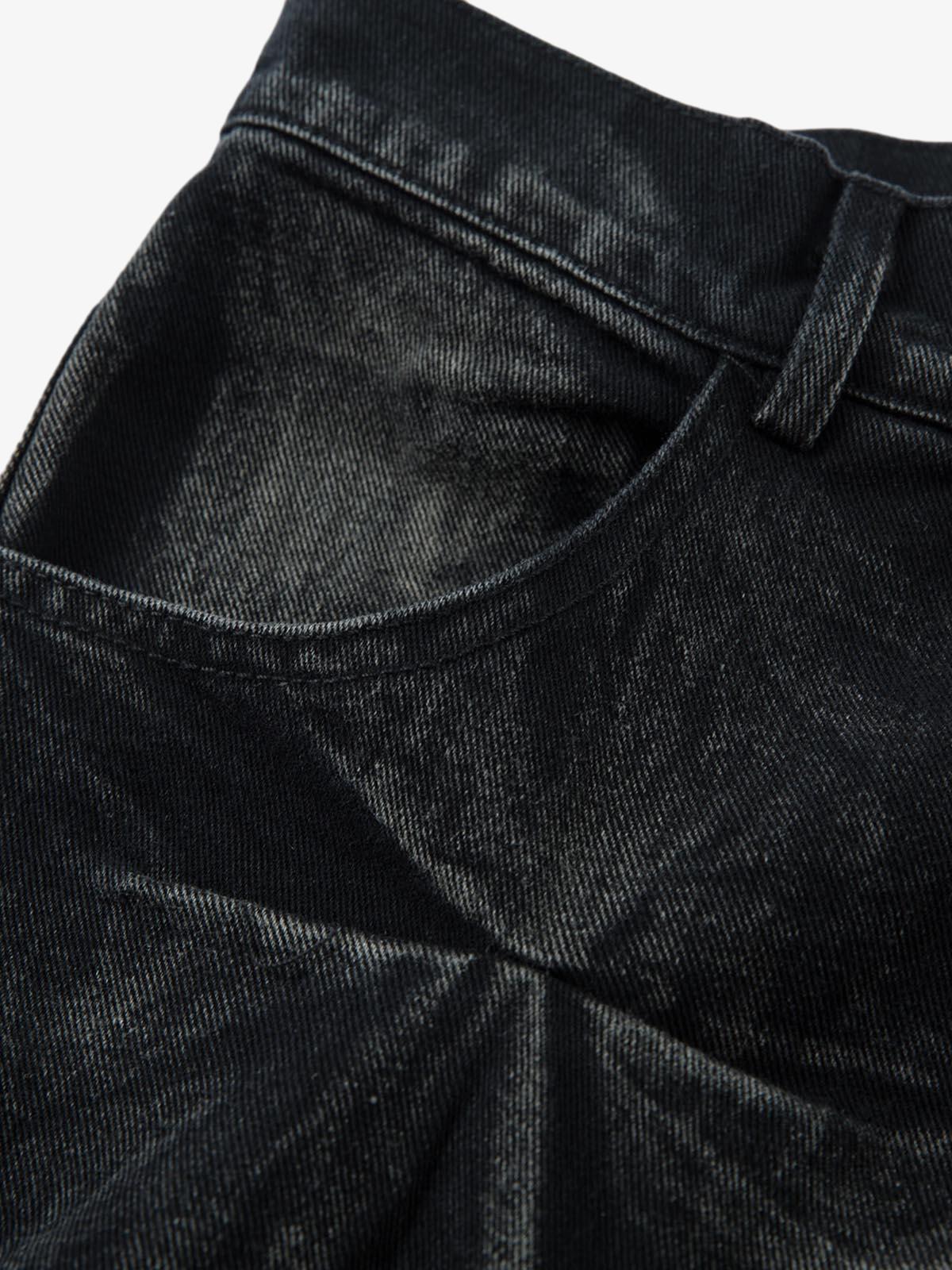 Calça Heavy Washed Distressed Pleated Baggy Jeans