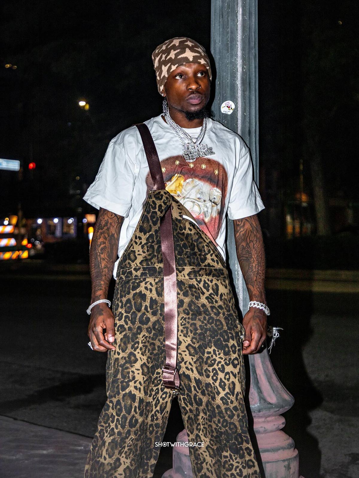 Macacão Leopard Print Street Style Workwear