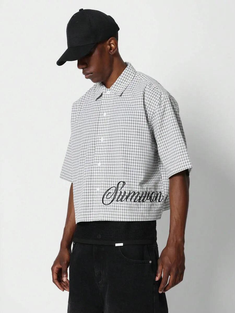 SUMWON Camisa Xadrez Ajustada com Bordado